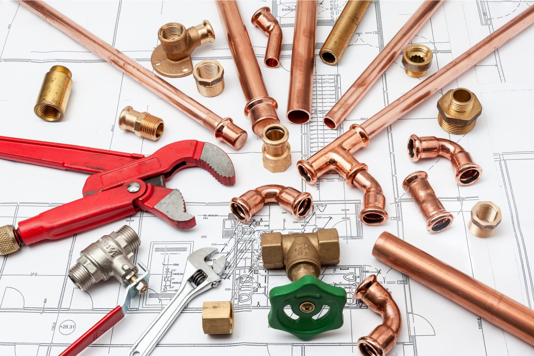 Copper pipes, fittings, valves, and plumbing tools in The Villages