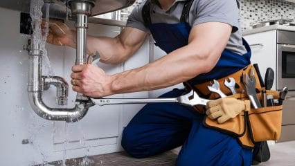 Technician using electronic equipment to detect a plumbing leak in The Villages